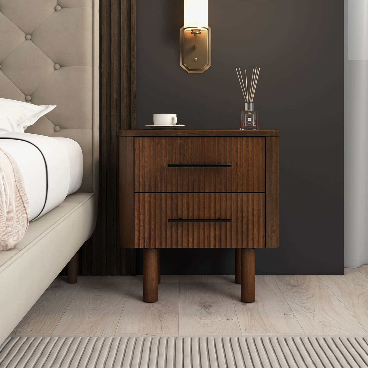 Nightstand Fluted Drawer Fronts Fluted Wood Nightstand Cabinet