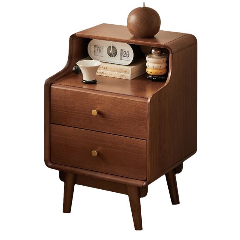 Nightstand: Gold Toned Knobs and Walnut Wood Nightstand