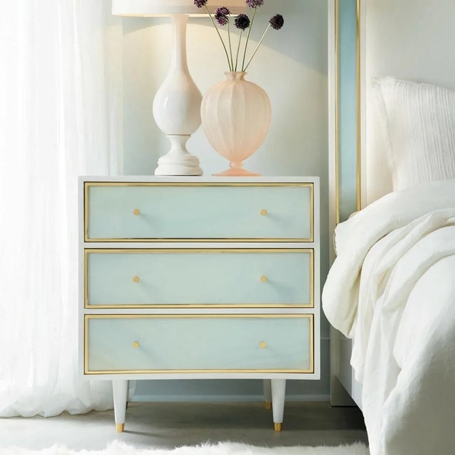 Nightstand in Sea Glass Green with Gold Trim Inlay Panels