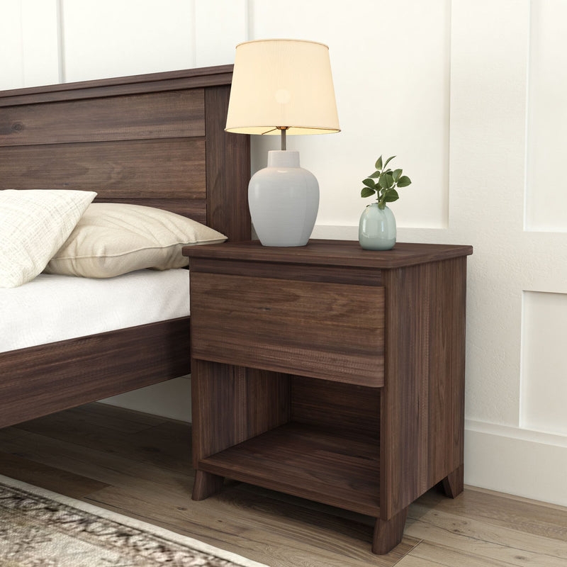 Nightstand Open Cubby Storage Dark Walnut Nightstand Side Table
