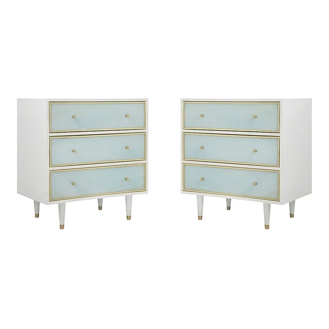 Nightstand Set with Sea Glass Aqua Panels and Gold Trim