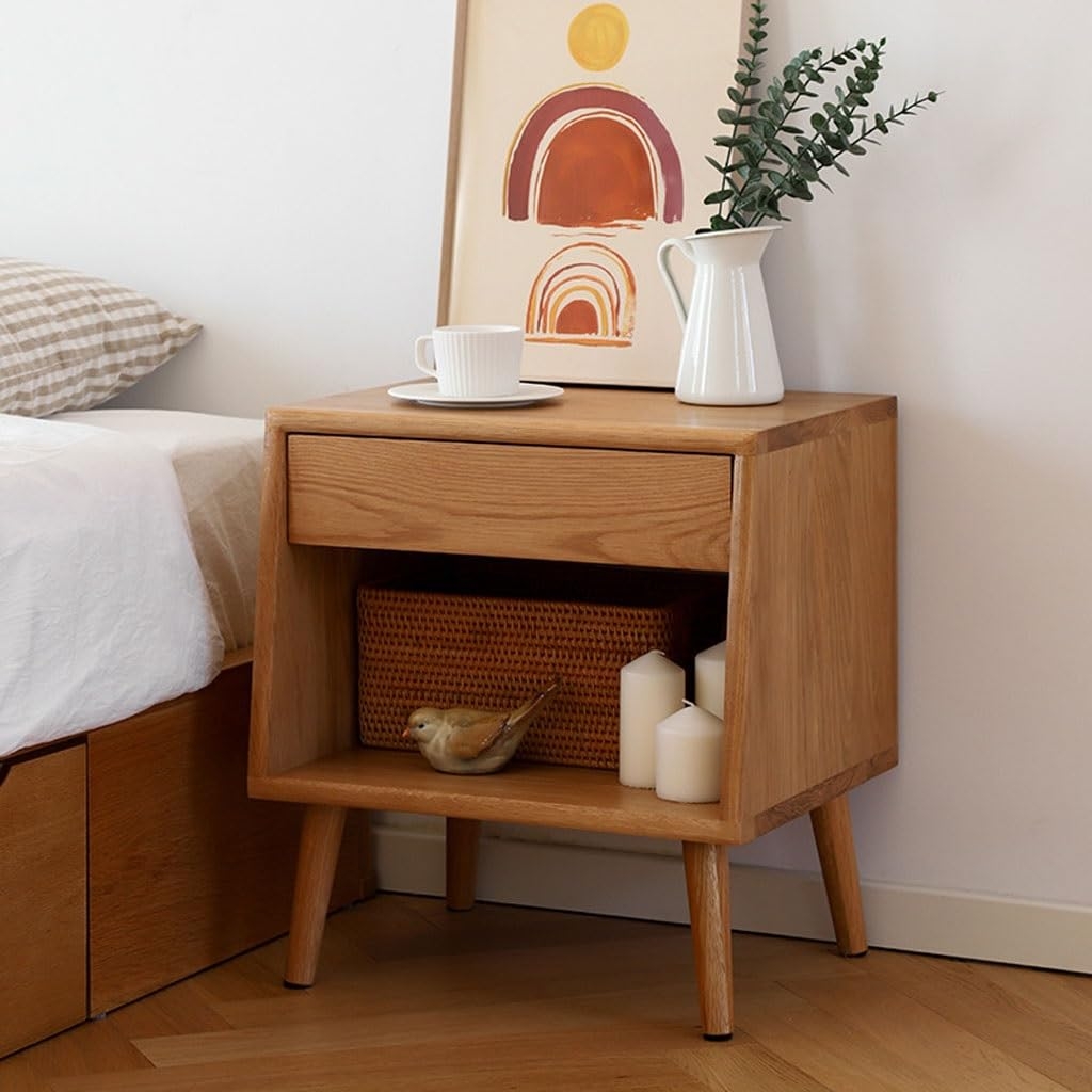Nightstand with Angled Profiles: Honey Oak Drawer Cabinet