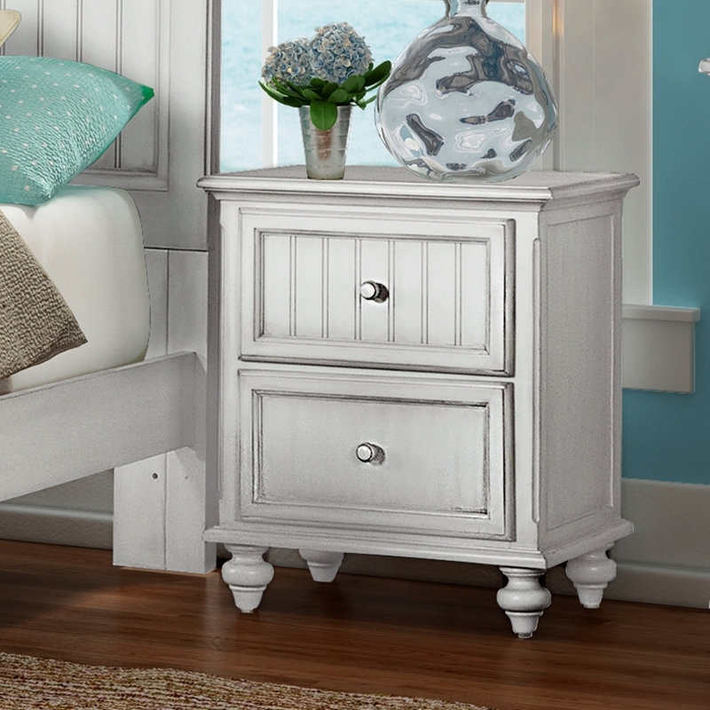 Nightstand with Beadboard Front and Distressed Bun Feet