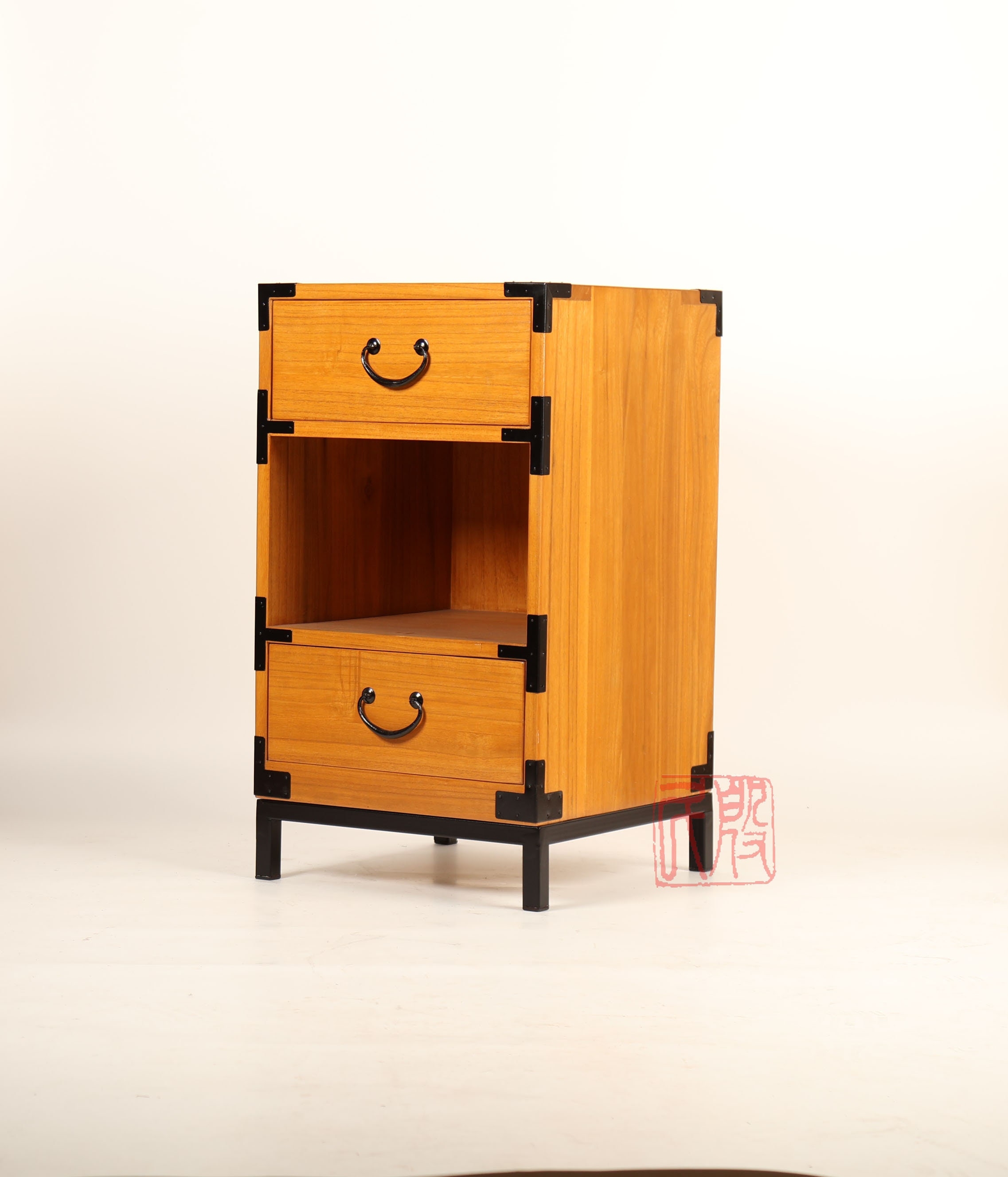 Nightstand with Black Corner Brackets: Kiri Wood Chest