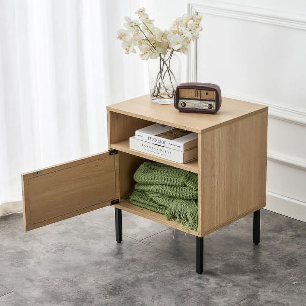 Nightstand with Contrast Black Legs: Japandi Oak Nightstand