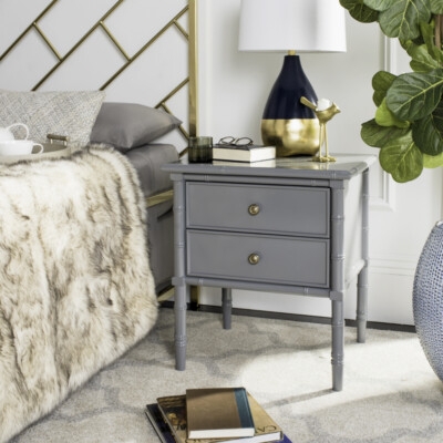 Nightstand with Cool Grey Finish and Two Bamboo Style Drawers