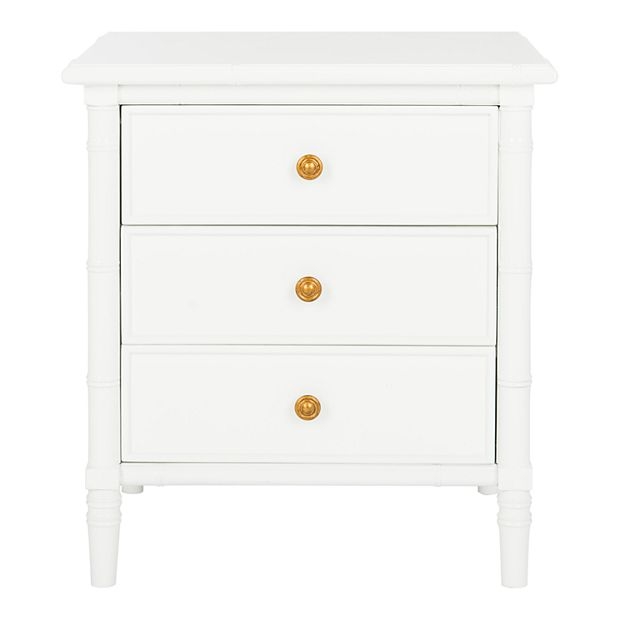 Nightstand with Faux Bamboo Trim and White Three Drawer Chest