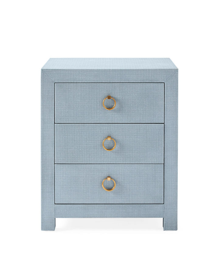 Nightstand with Grasscloth Texture and Powder Blue Finish