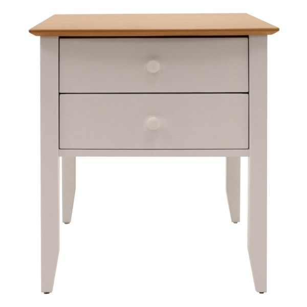 Nightstand with Light Wood Top and White Two Drawer Storage