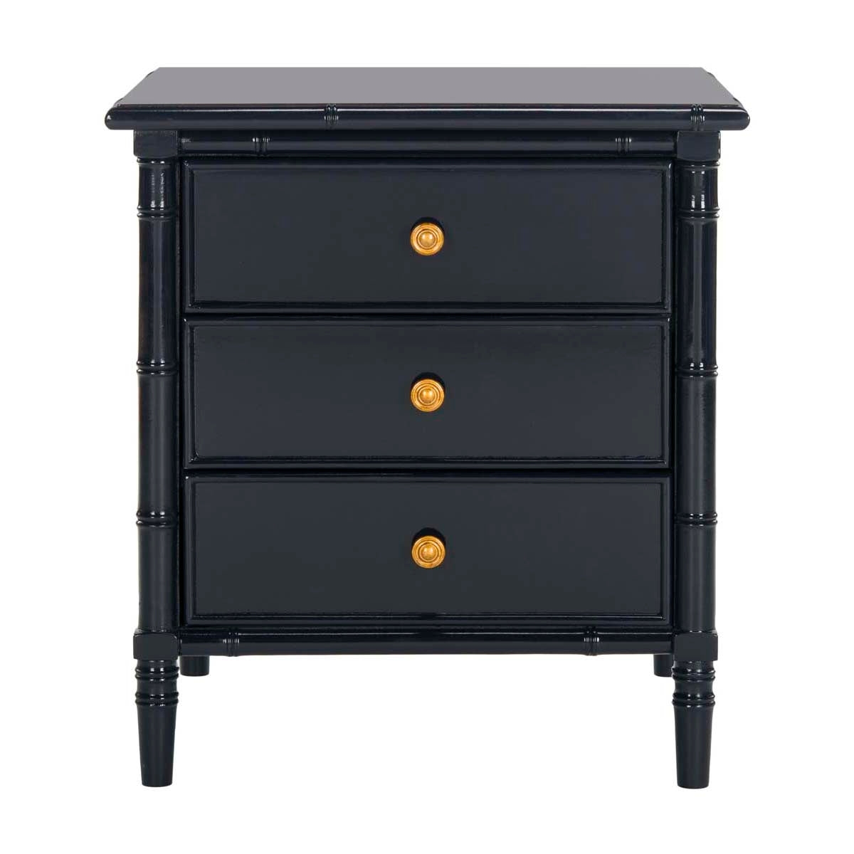 Nightstand with Navy Bamboo Detailing and Three Storage Drawers
