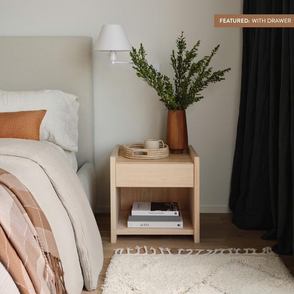 Nightstand with Recessed Drawer Front: Light Wood Storage