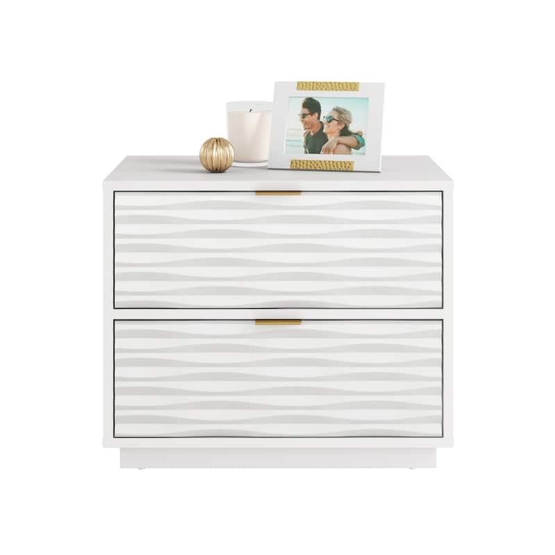 Nightstand with Wavy Drawer Fronts and Slim Gold Metal Pulls