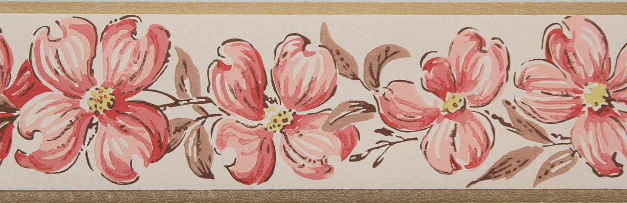 Notched Petal Wallpaper Border; Retro Dogwood Wallpaper Trim
