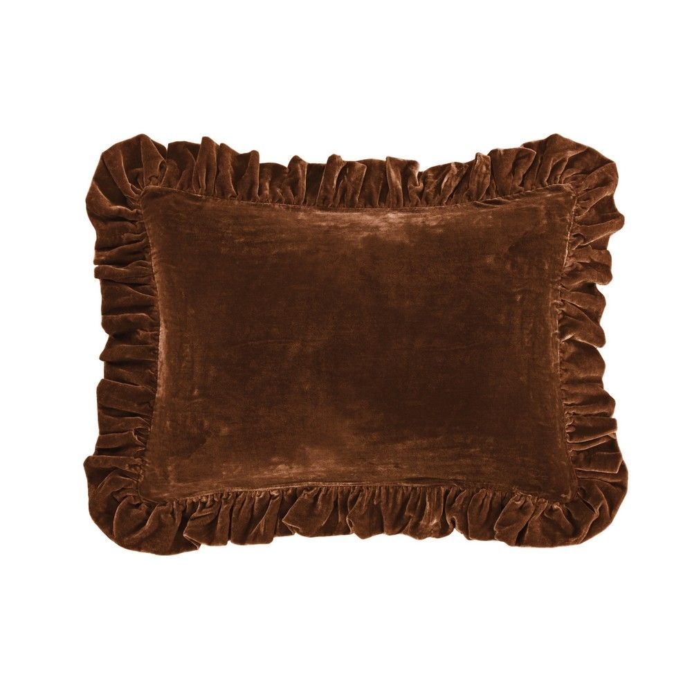 Oblong Pillow: Ruffled Trim Copper Velvet Traditional Accent