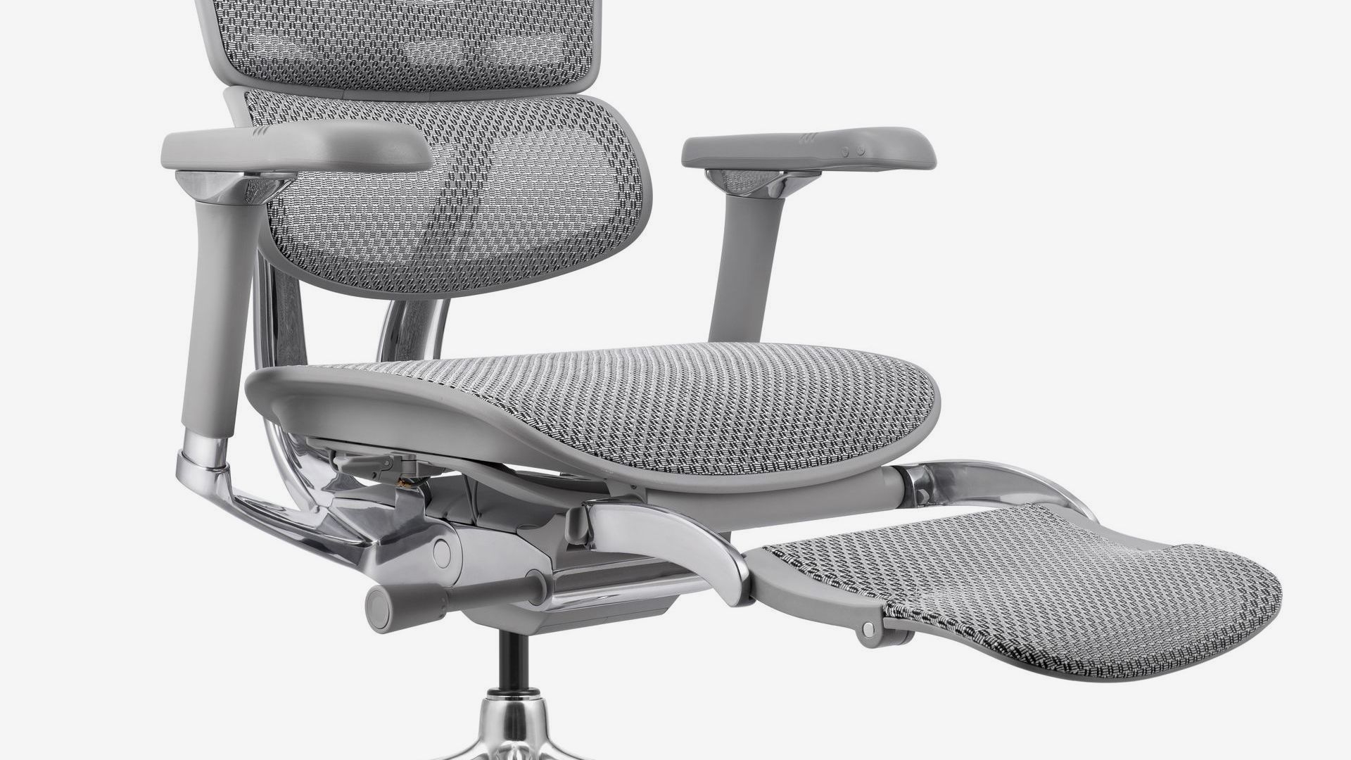 Office Chair: Grey Mesh Polished Chrome Frame Reclining