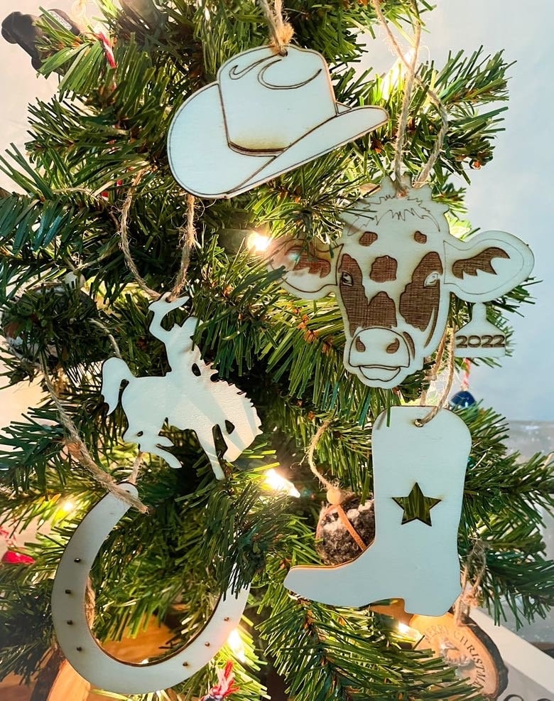 Ornament Set Laser Cut Wood Western Rodeo Decorations Set