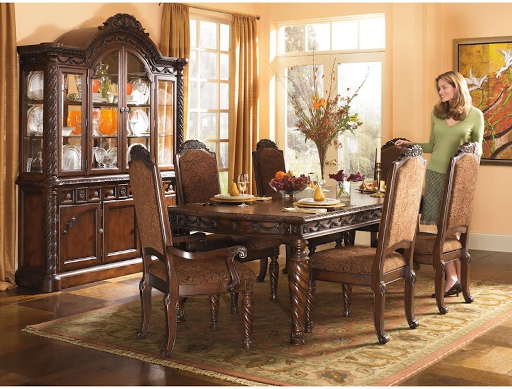Ornate Dining Set with Spiral Turned Legs and Arched Hutch