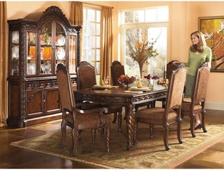 Ornate Dining Set with Spiral Turned Legs and Arched Hutch