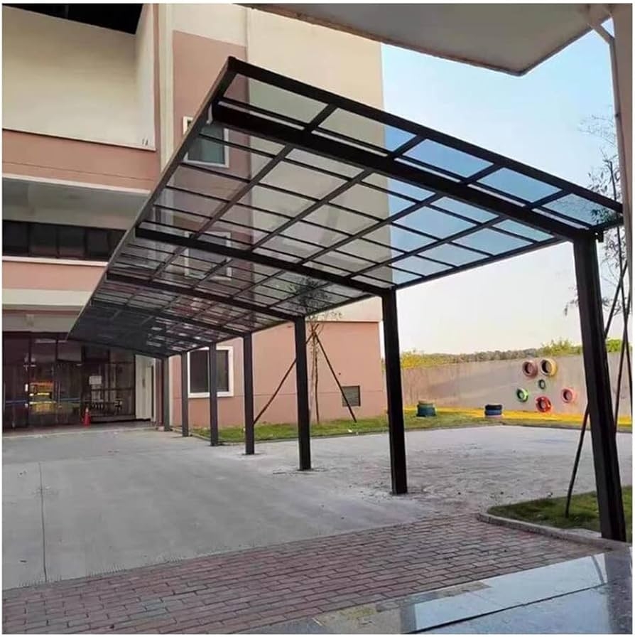 Outdoor Canopy with Grid Support and Transparent Roof Panels