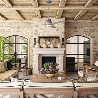 Outdoor Ceiling Fan with Grey Oak Blades and Integrated Light