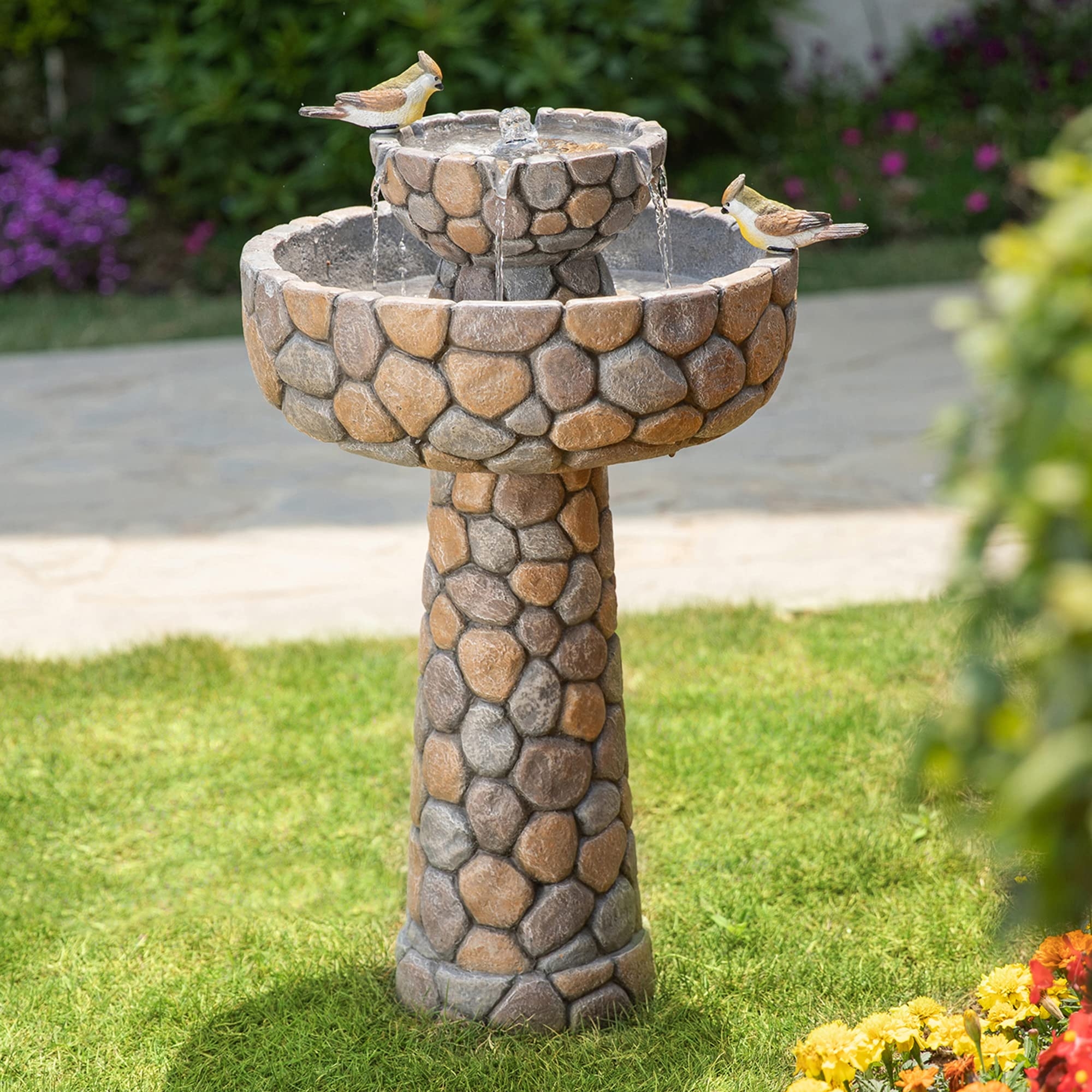 Outdoor Fountain Faux Stone Texture Two Tier Design