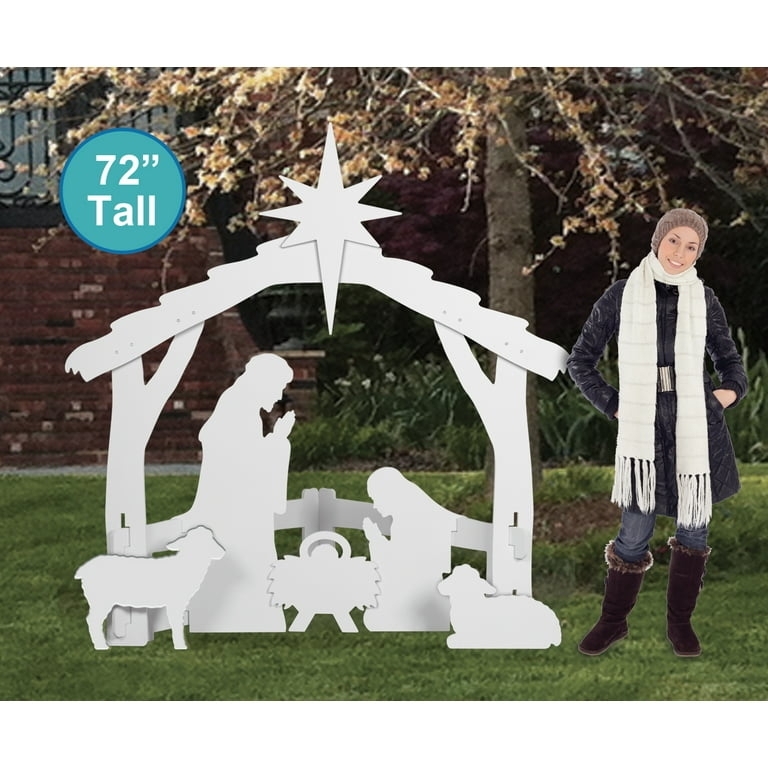 Outdoor Nativity Scene: 6ft Tall Yard Nativity, White Finish