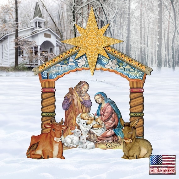 Outdoor Nativity Set: Large Golden Star Nativity with Arch