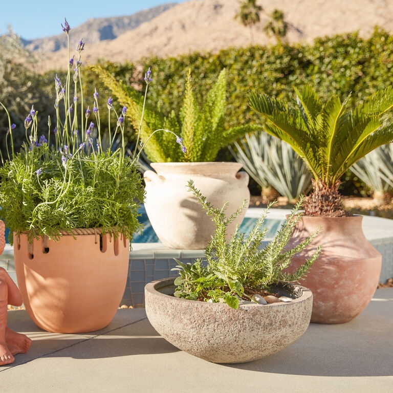 Outdoor Planter with Dual Handles Washed Garden Urn