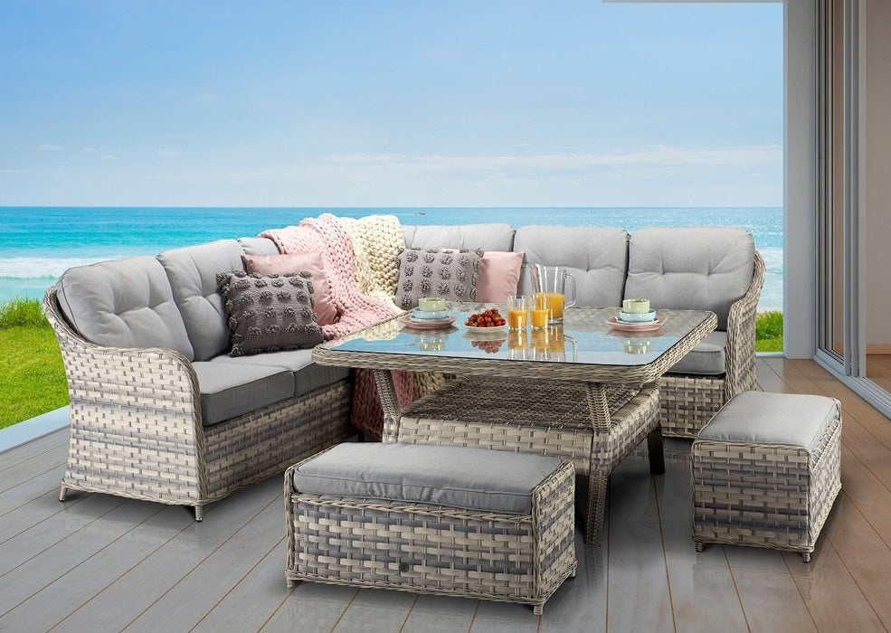 Outdoor Sectional Set with Grey Rattan Weave and High Back