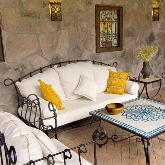 Outdoor Sofa Set Blue Mosaic Table Mediterranean Iron Patio