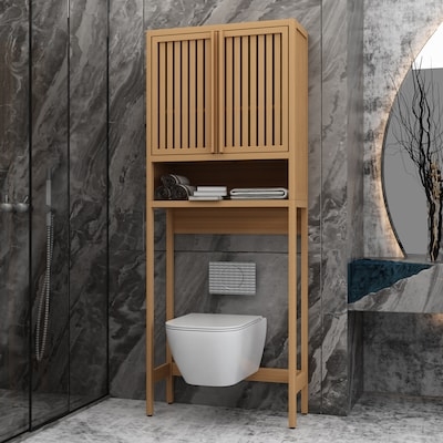 Over The Toilet Storage in Bamboo with Slatted Doors