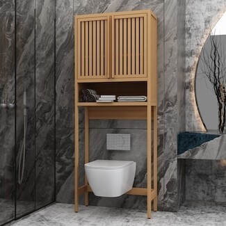 Over The Toilet Storage in Bamboo with Slatted Doors