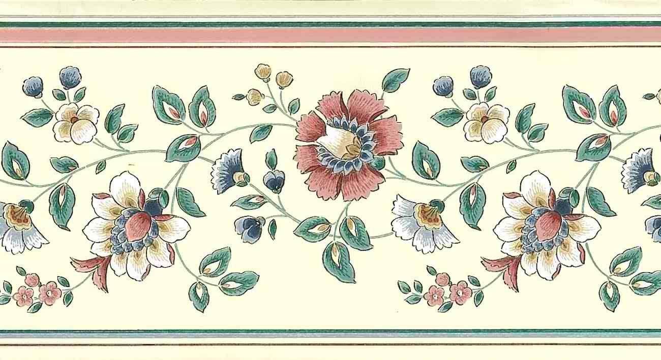 Paisley Accent Wallpaper Border for a Dusty Rose Floral Scroll
