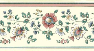 Paisley Accent Wallpaper Border for a Dusty Rose Floral Scroll