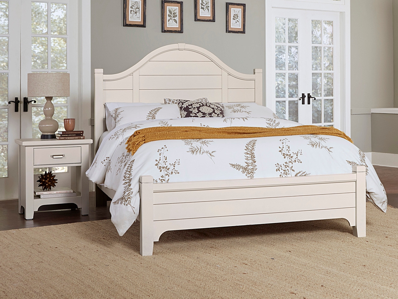 Panel Bed Antique White Arched Headboard Horizontal Slats
