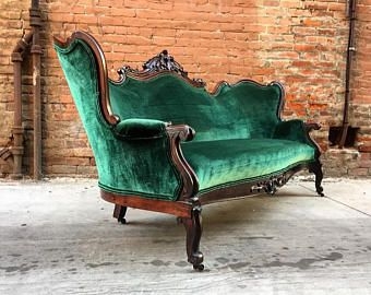 Parlor Sofa Emerald Velvet Belter Style Rococo