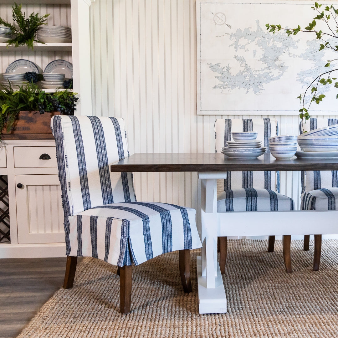 Parsons Chair: Navy Blue Cottage Dining Chair Vertical Stripes
