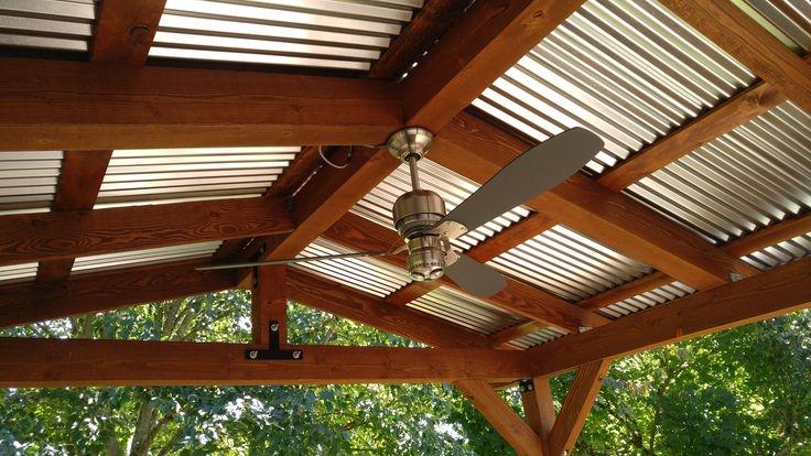 Patio Cover: Exposed Wood Beams Industrial Outdoor Ceiling Fan