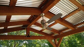 Patio Cover: Exposed Wood Beams Industrial Outdoor Ceiling Fan