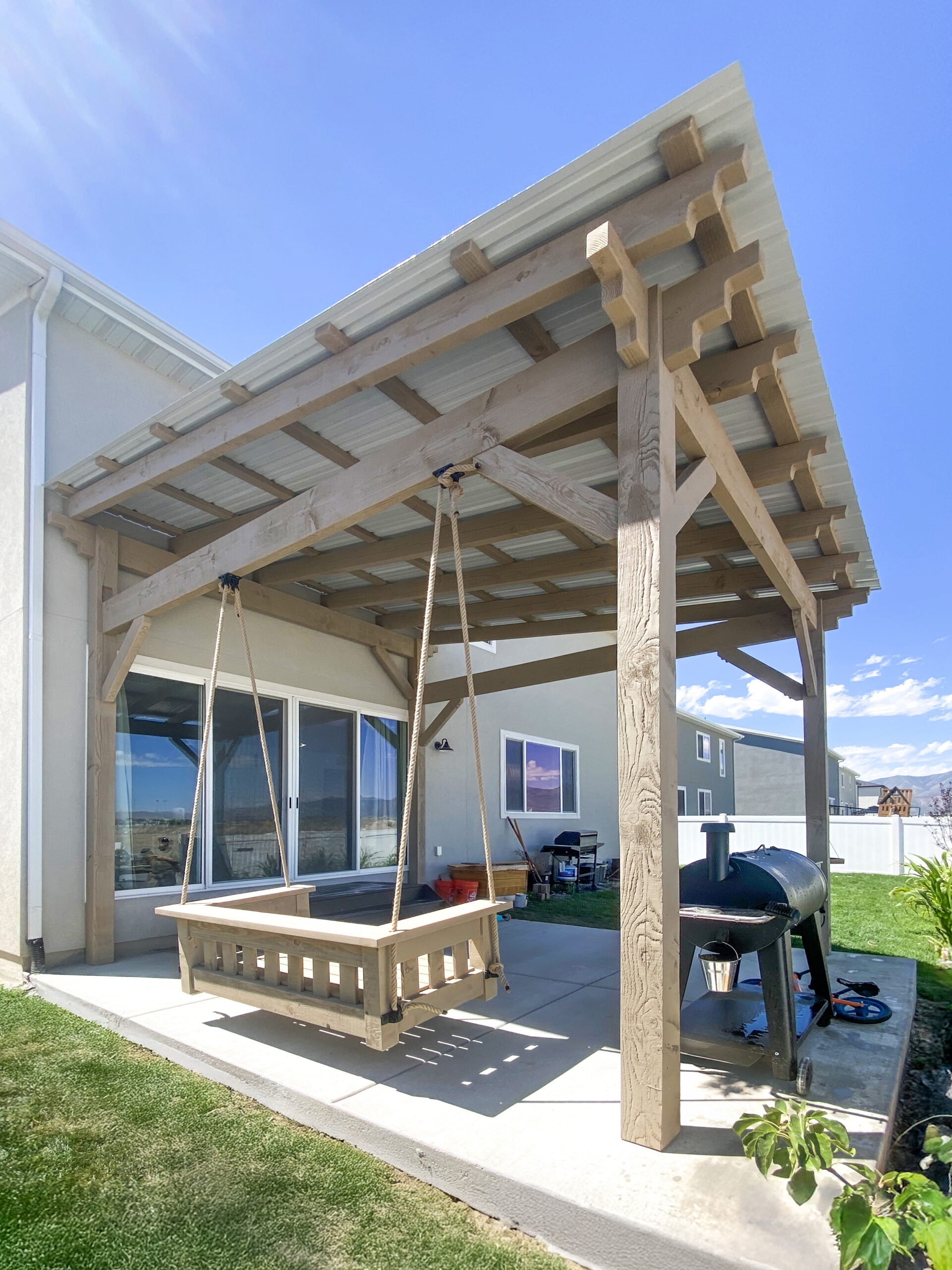 Patio Cover: Hanging Daybed Swing Timber Frame Design