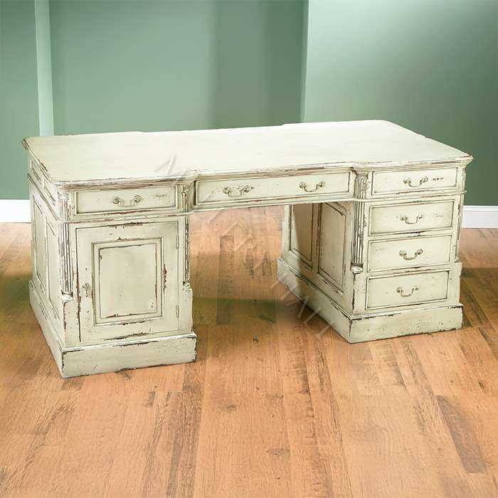 Pedestal Desk with Fluted Pilasters and Rustic Painted Finish