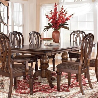 Pedestal Dining Set with Ornate Shield Back Chairs and Fluting