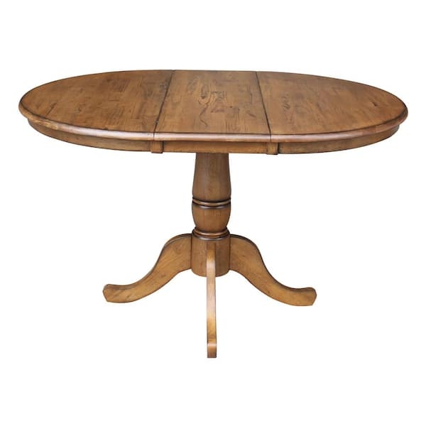 Pedestal Dining Table: Pecan Wood Extension Leaf Set