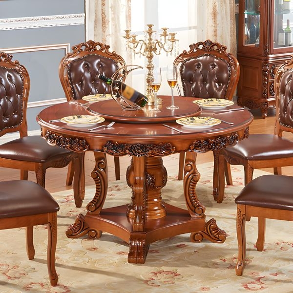 Pedestal Dining Table Rotating Center Disc and Apron