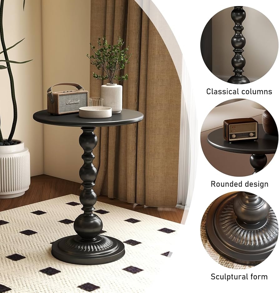 Pedestal Side Table Bobbin Column Fluted Base Ebony