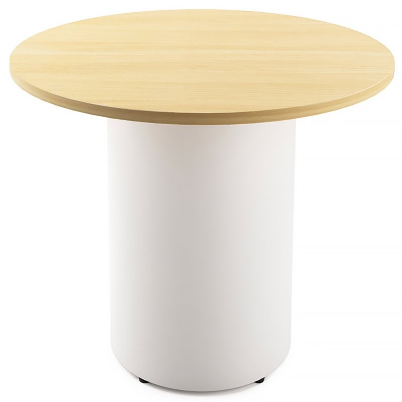 Pedestal Table White and Oak Contrast Modern Round Meeting Table