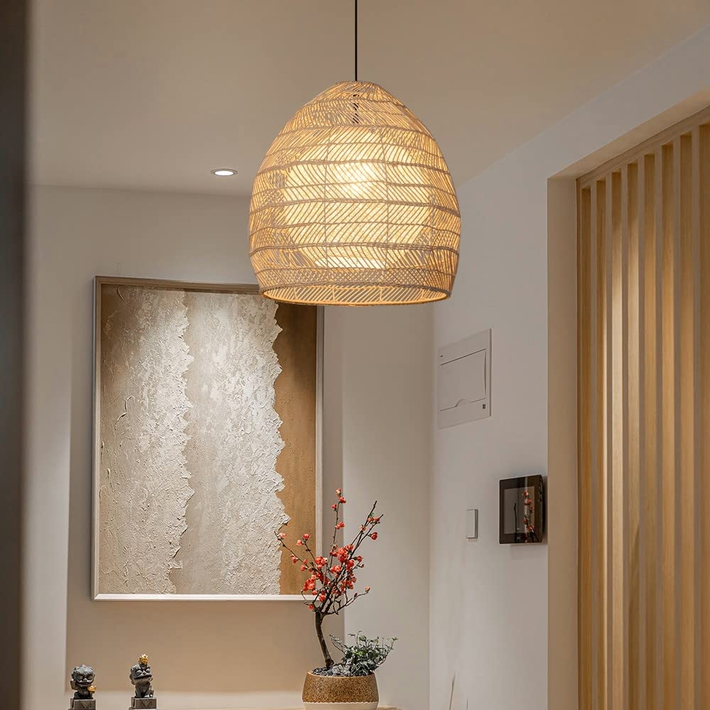 Pendant Light Chevron Weave Bell Shaped Natural Basket Lamp