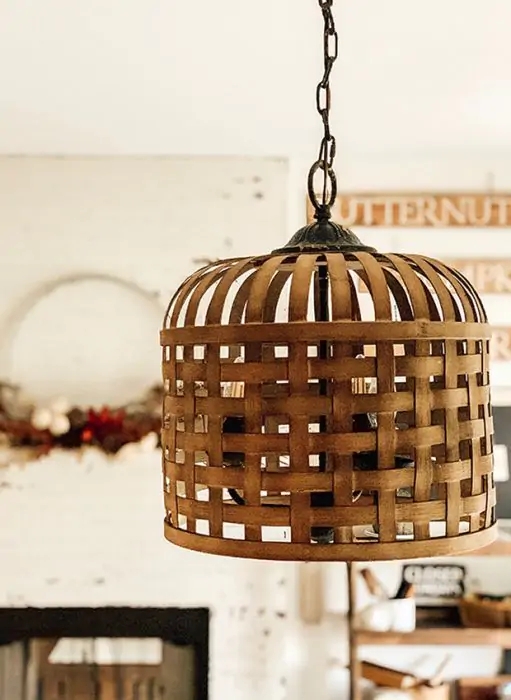 Pendant Light Curved Slat Basket Weave Farmhouse Lamp