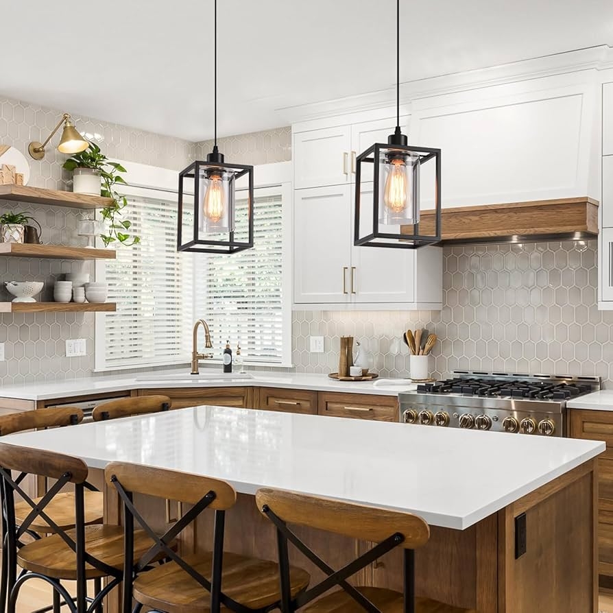 Pendant Light Lantern Frame Clear Glass Island Pendant Set