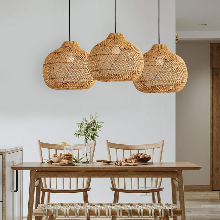 Pendant Light Large Gourd Shape Triple Rattan Cluster